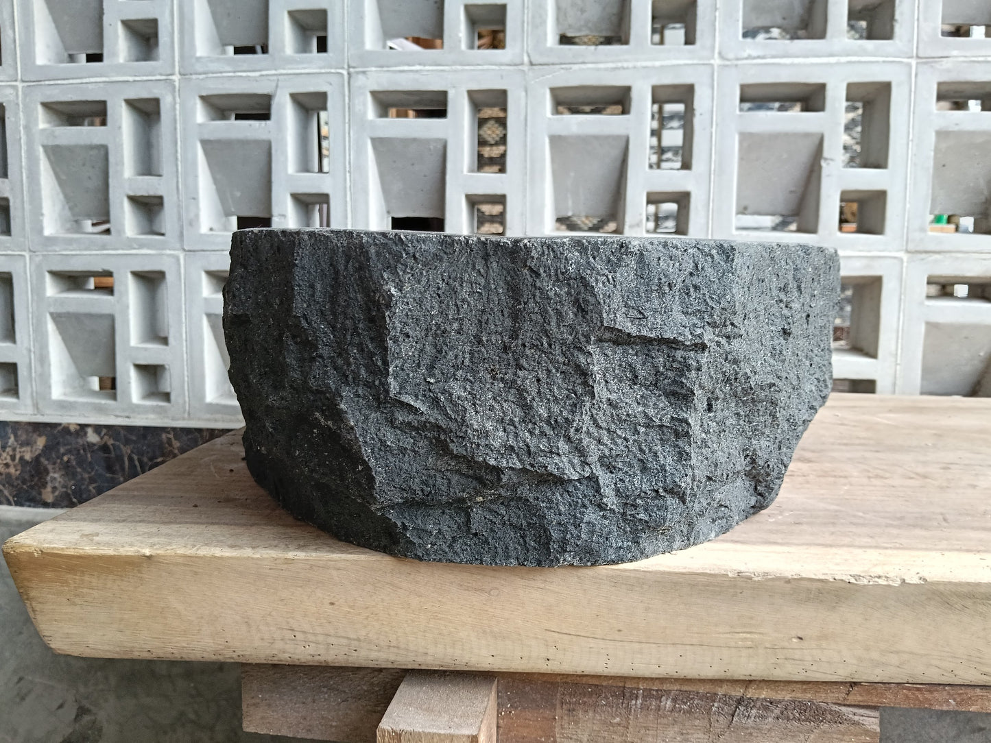 Left side of 6A40-5039 organic oval andesite stone sink
