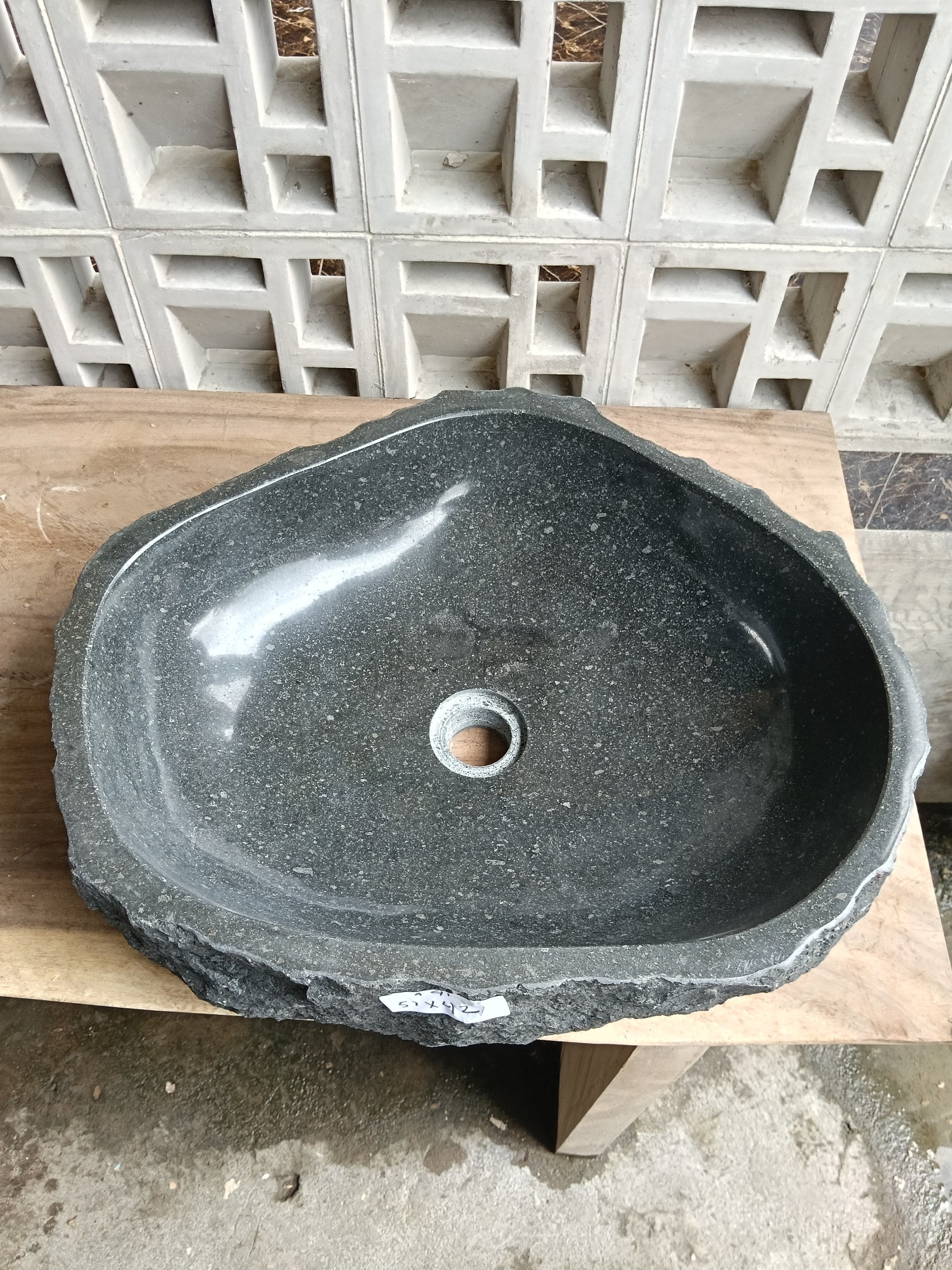 Top view of 6A41-5142 graphite andesite stone sink — handcrafted natural stone
