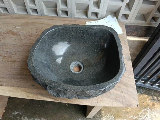 Top view of 6A25-4033 graphite andesite stone sink — handcrafted natural stone
