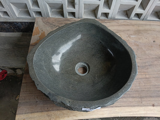 Top view of 6A20-4137 graphite andesite stone sink — handcrafted natural stone
