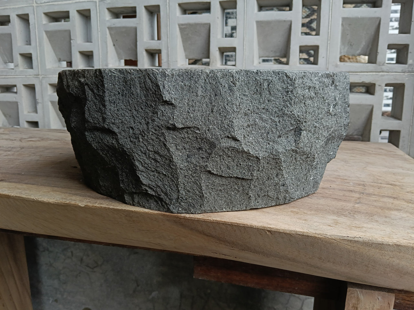 Left side of 6A11-4137 triangular andesite stone sink

