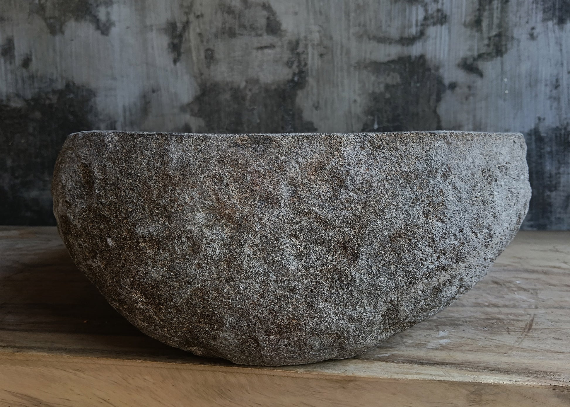 Right side view of rectangular dark gray river stone vessel sink 6638-4437
