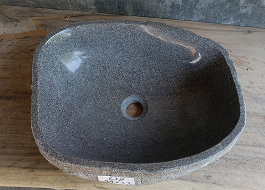 Top view of rectangular dark gray river stone sink 6638-4437 with polished interior
