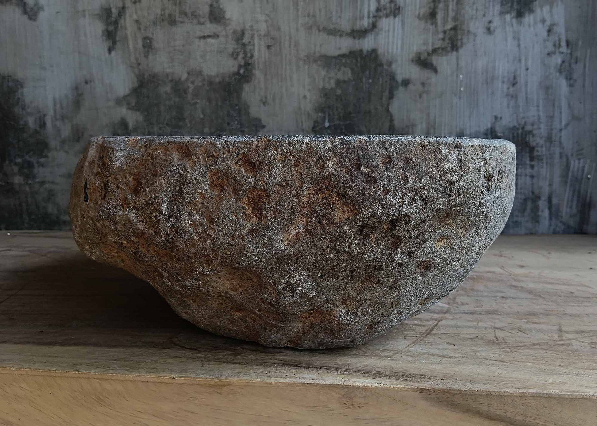 Right side view of irregular dark gray river stone vessel sink 6646-4134
