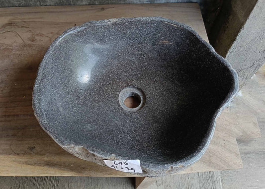 Top view of irregular dark gray river stone sink 6646-4134 with polished interior
