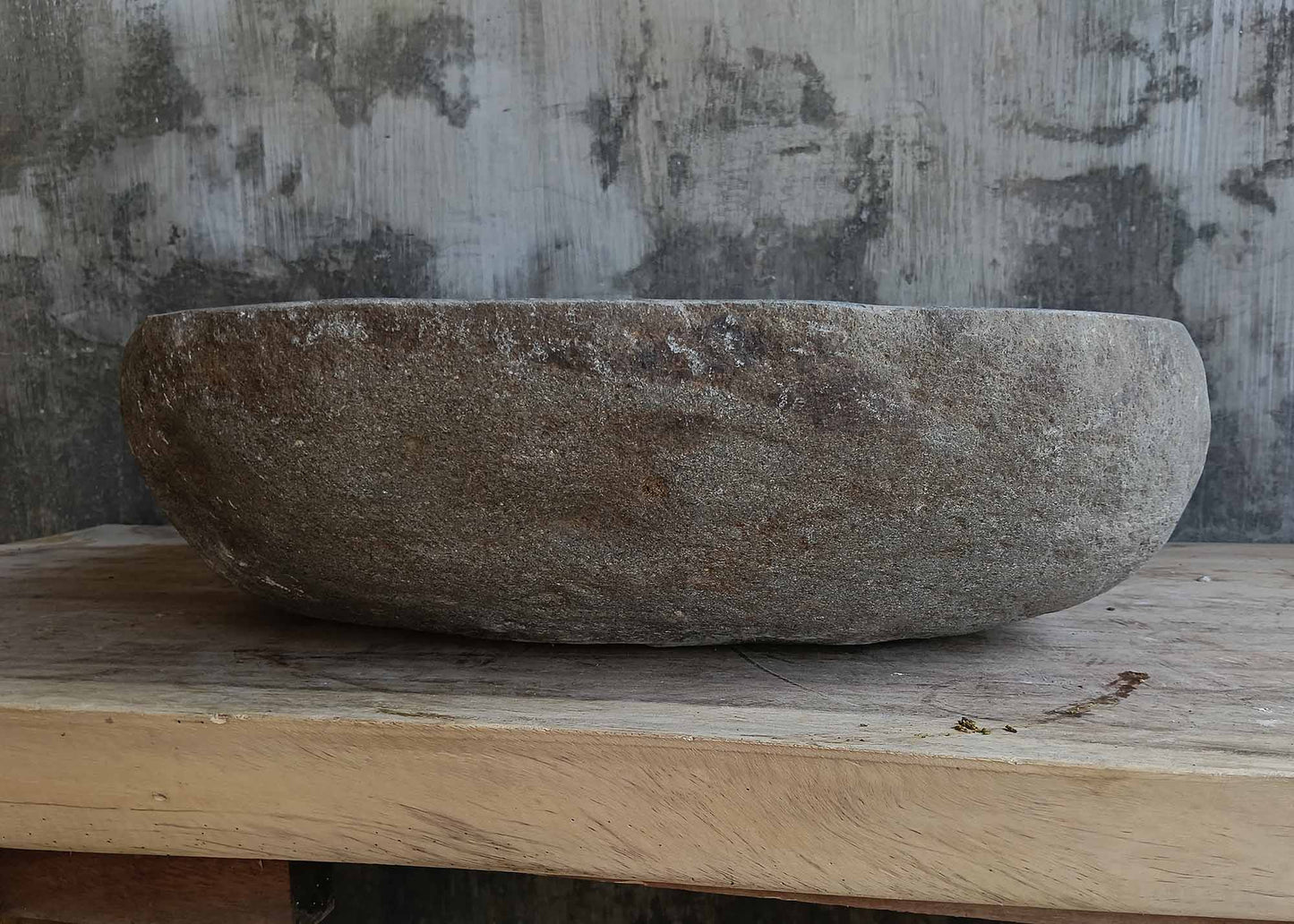 Back view of oval dark gray natural stone bathroom sink 6648-5145
