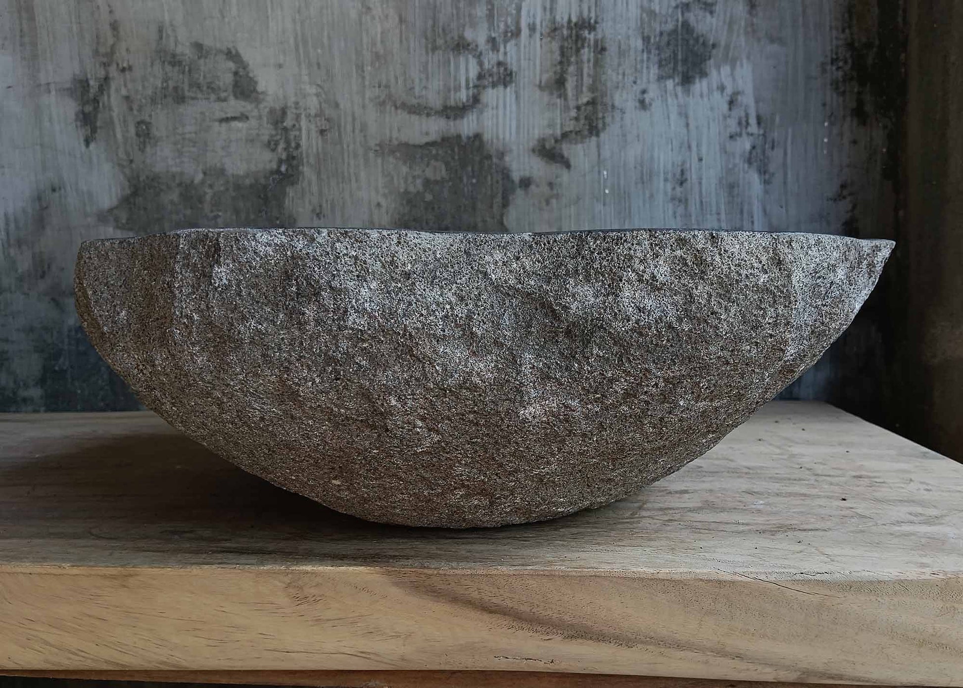 Back view of organic shape dark gray river stone sink 6674-4542
