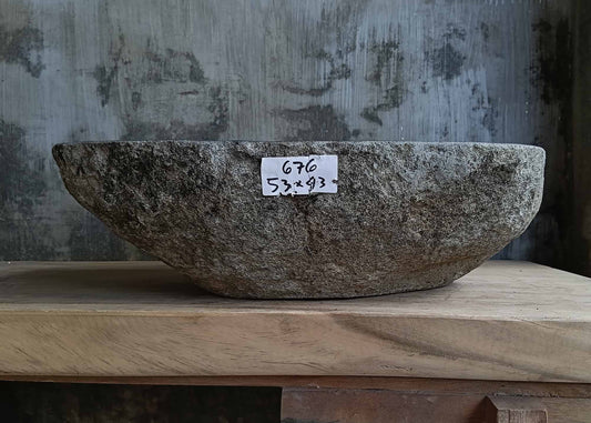 Front view of handcrafted dark gray river stone sink 6676-5343 with natural rough exterior
