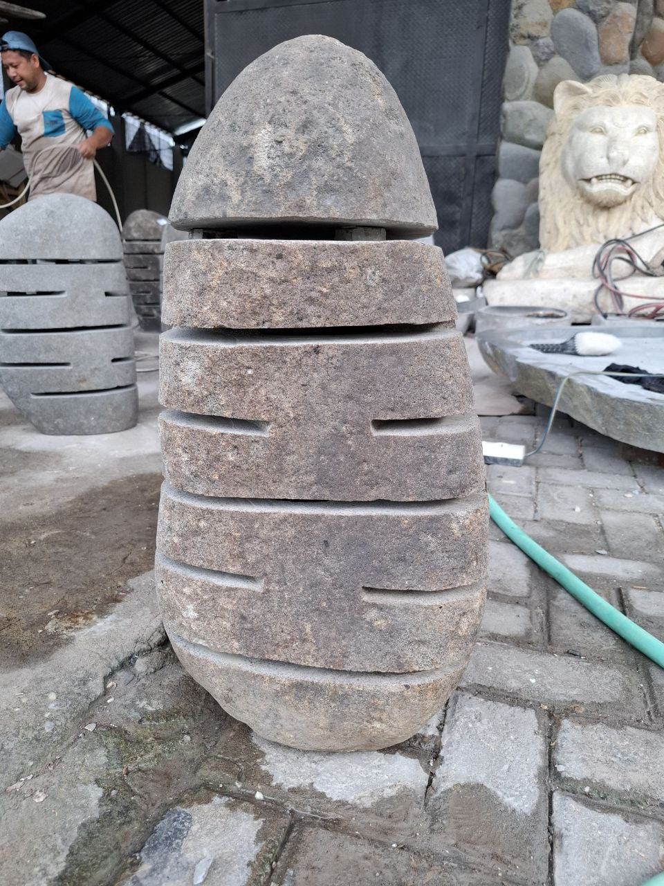 Handcrafted riverstone garden lantern F020 made from solid natural stone, outdoor decorative stone lighting