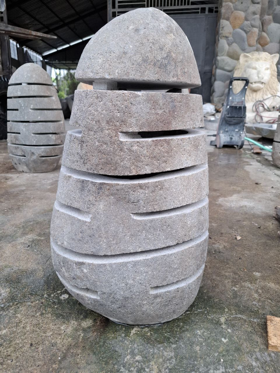 Handcrafted riverstone garden lantern F017 made from solid natural stone, outdoor decorative stone lighting