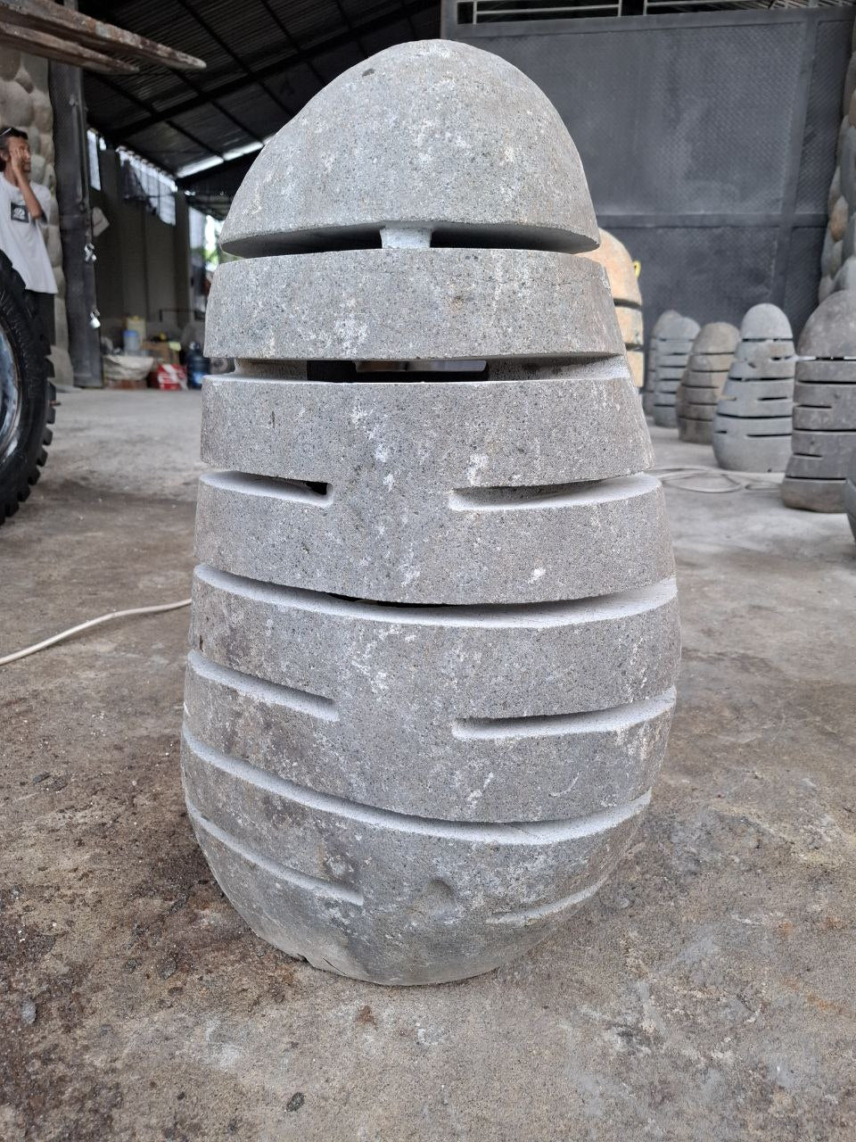 Handcrafted riverstone garden lantern F014 made from solid natural stone, outdoor decorative stone lighting