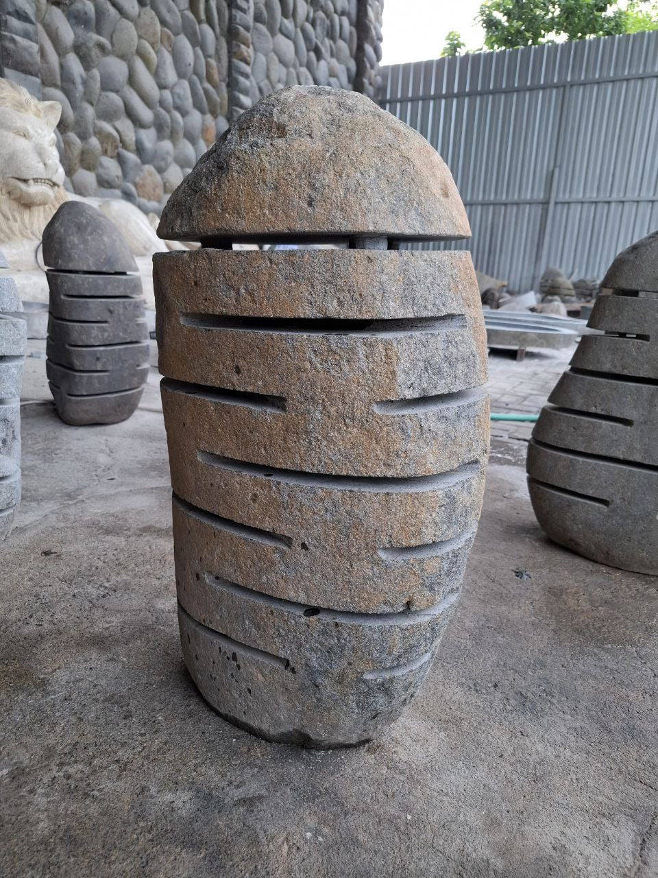 Handcrafted riverstone garden lantern F012 made from solid natural stone, outdoor decorative stone lighting
