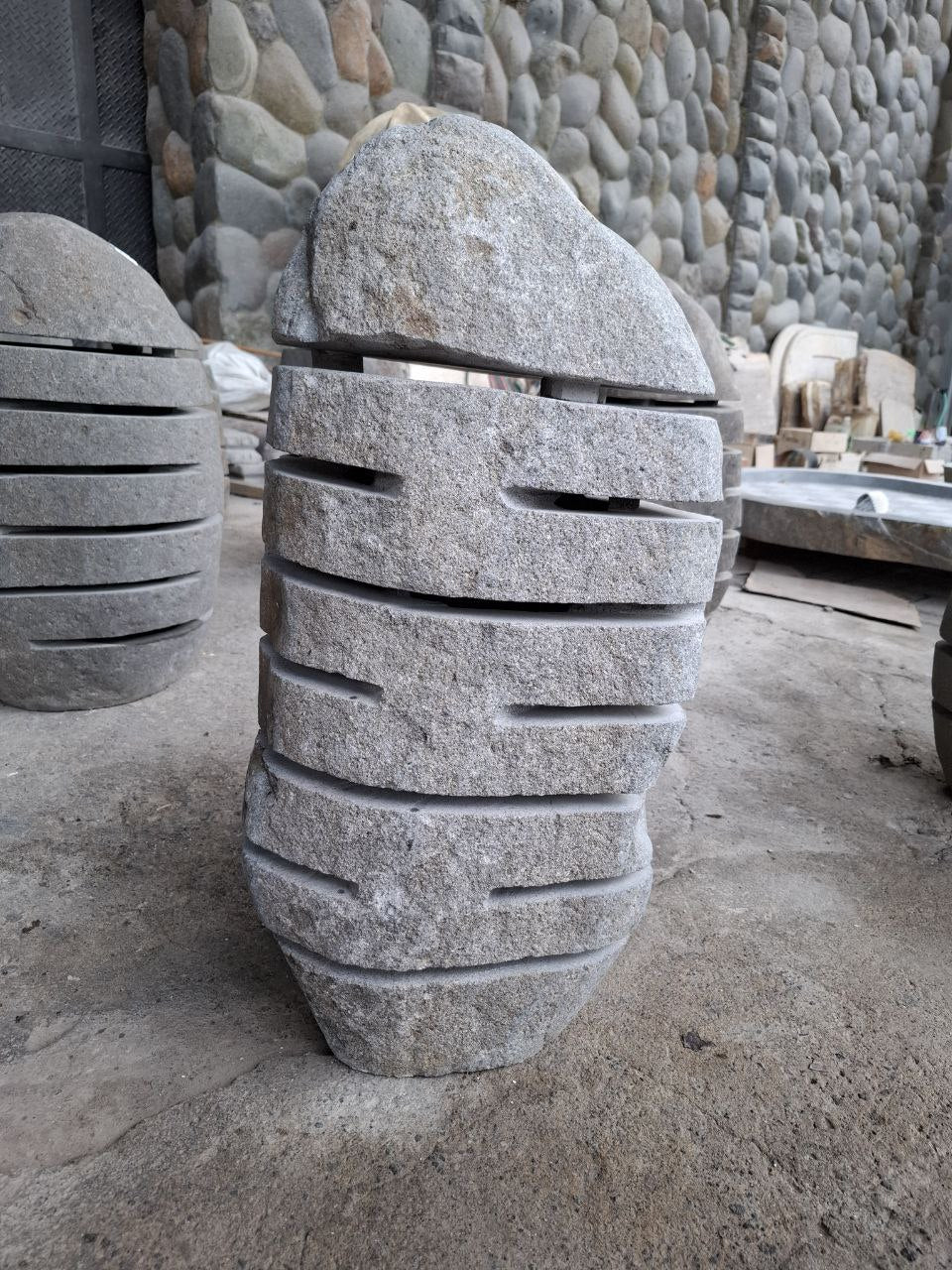 Handcrafted riverstone garden lantern F011 made from solid natural stone, outdoor decorative stone lighting