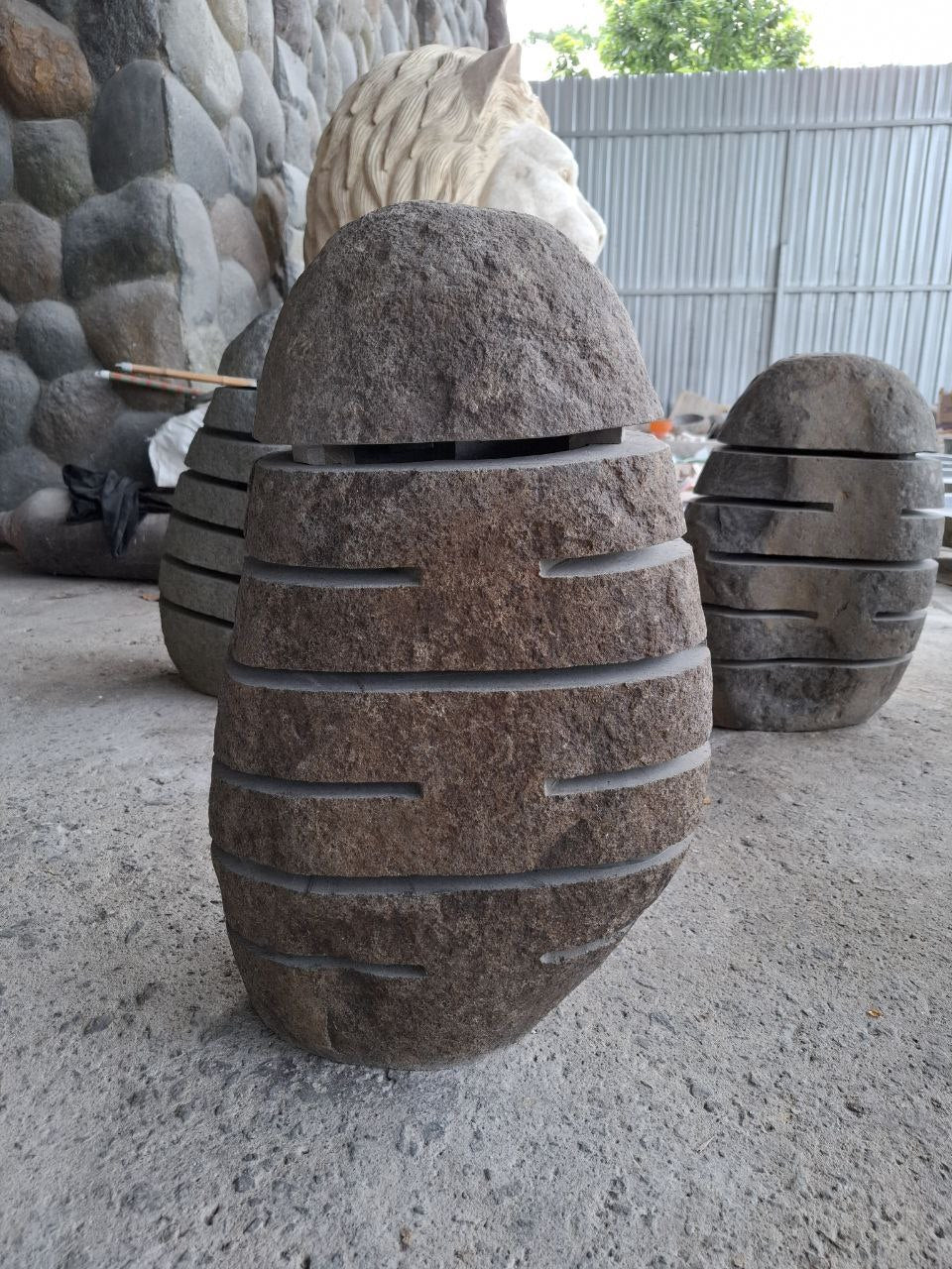 Handcrafted riverstone garden lantern F008 made from solid natural stone, outdoor decorative stone lighting