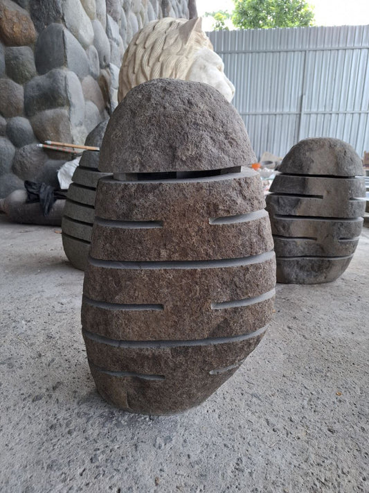 Handcrafted riverstone garden lantern F008 made from solid natural stone, outdoor decorative stone lighting