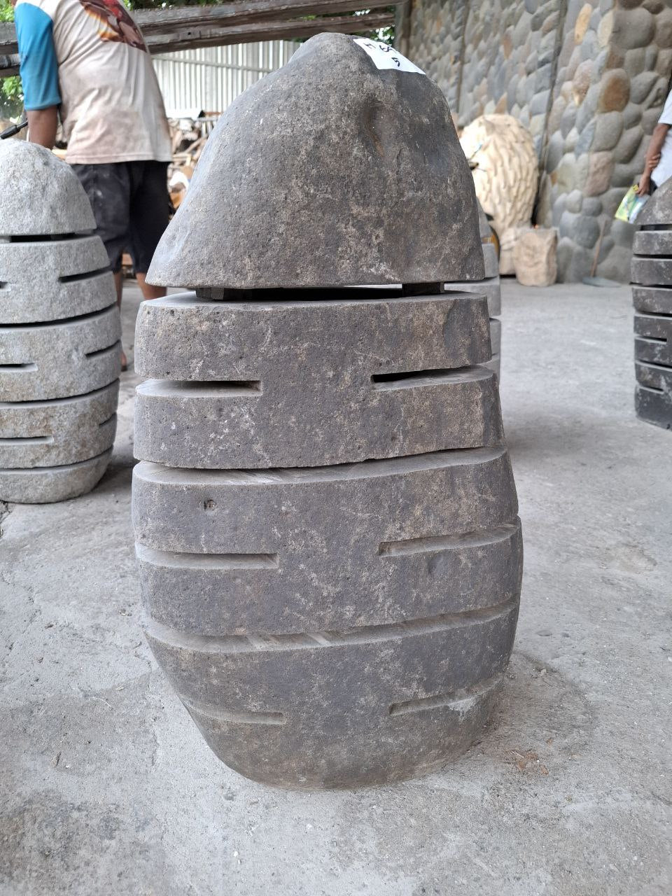 Handcrafted riverstone garden lantern F005 made from solid natural stone, outdoor decorative stone lighting
