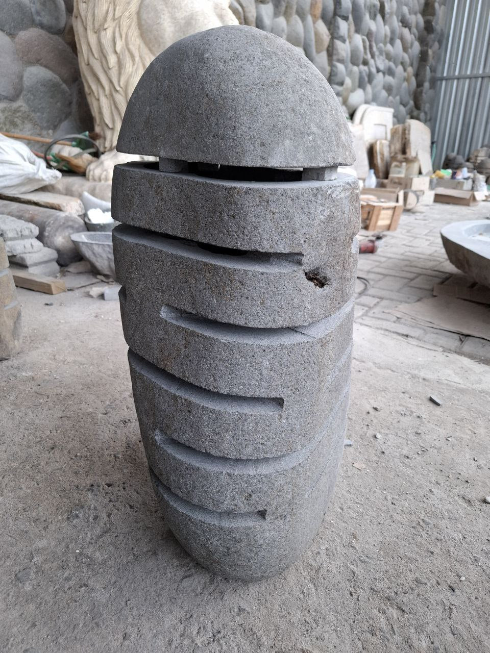 Handcrafted riverstone garden lantern F004 made from solid natural stone, outdoor decorative stone lighting
