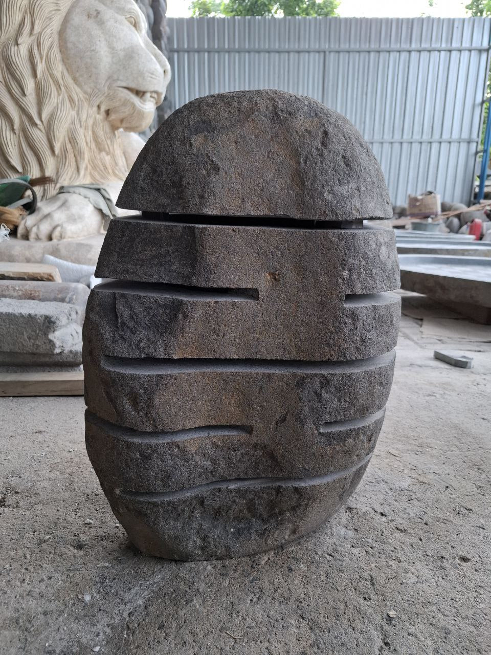 Handcrafted riverstone garden lantern F003 made from solid natural stone, outdoor decorative stone lighting