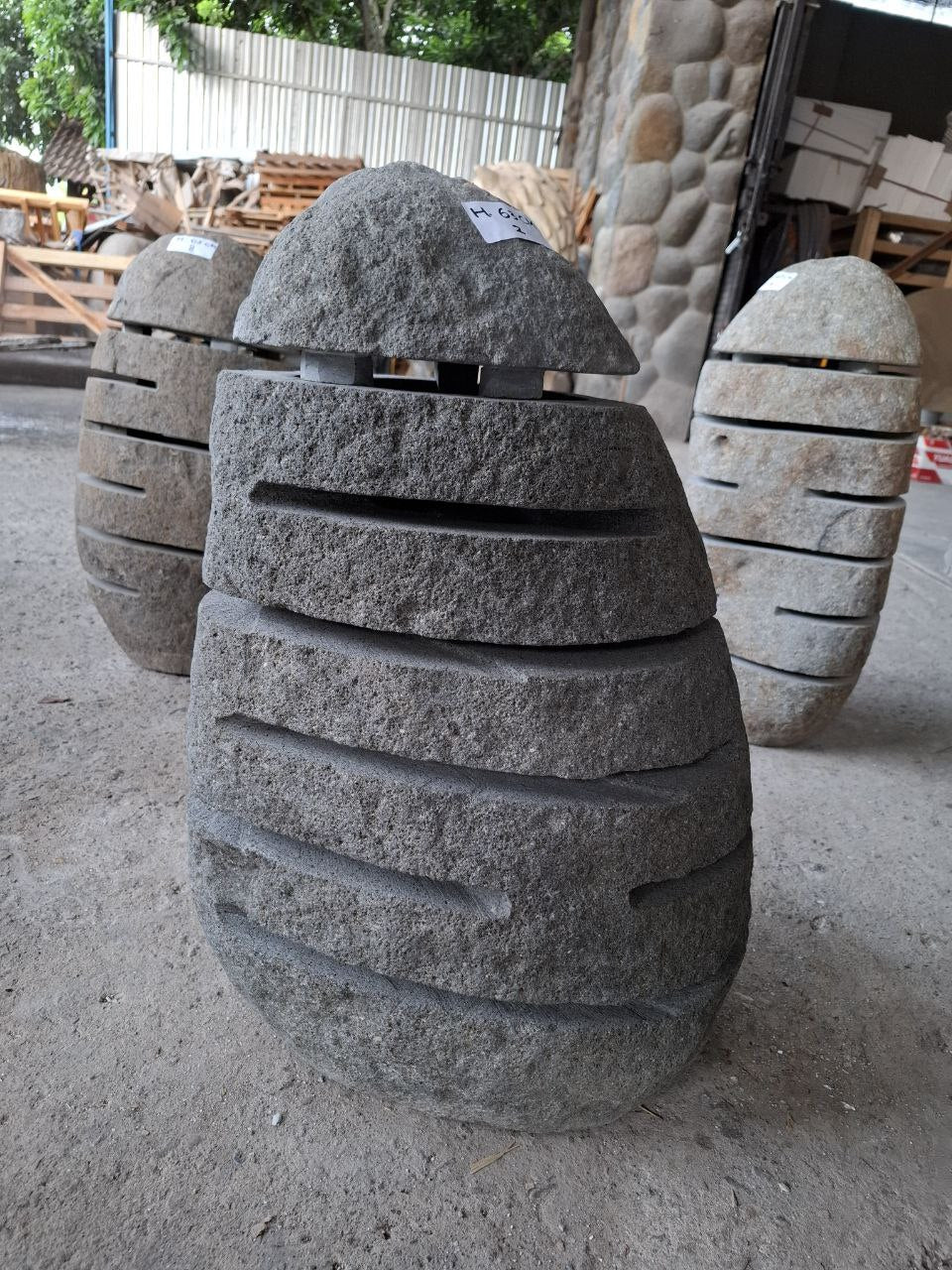 Handcrafted riverstone garden lantern F002 made from solid natural stone, outdoor decorative stone lighting