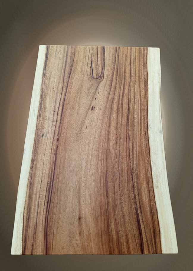 Left side view of finished suar wood slab ST1001 – 31.5″ (80 cm) with natural live edge
