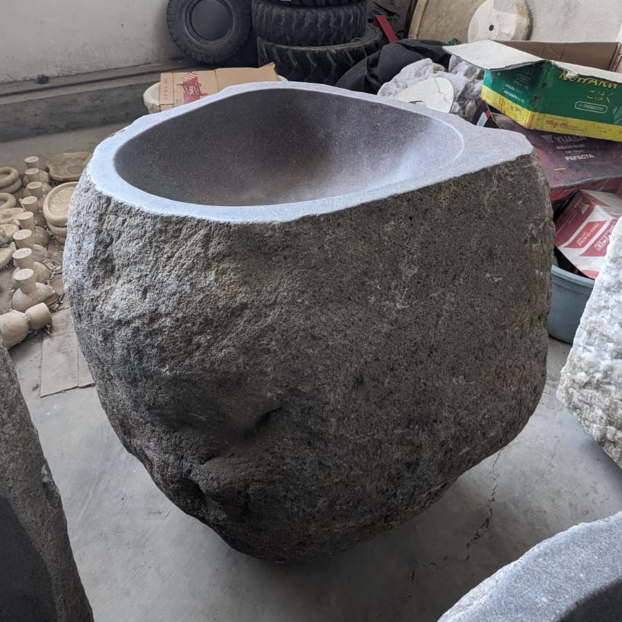 River Stone Pedestal Sink | RSP-31.24 | Natural Unfinished Gray