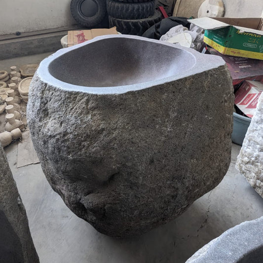 River Stone Pedestal Sink | RSP-31.24 | Natural Unfinished Gray