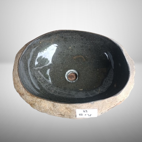 Natural River Stone Sink 6023-5038 (6023-2015) - Handcrafted Stone Vessel for Bathroom