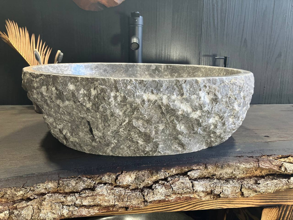Natural gray marble surface and stone pattern on vessel sink GMS-006