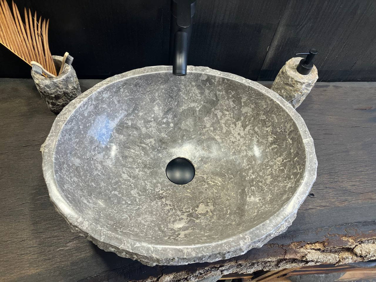 GMS-006 natural gray marble vessel sink, 21 by 16 inches