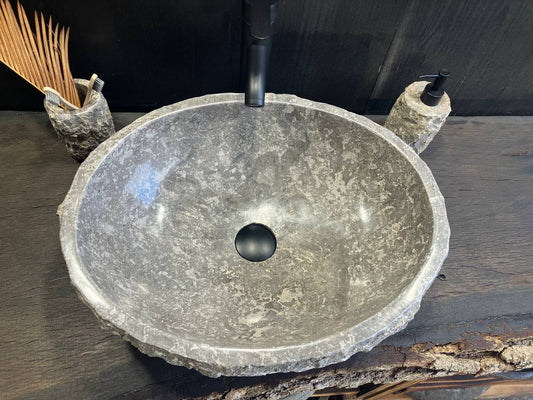 GMS-006 natural gray marble vessel sink, 21 by 16 inches