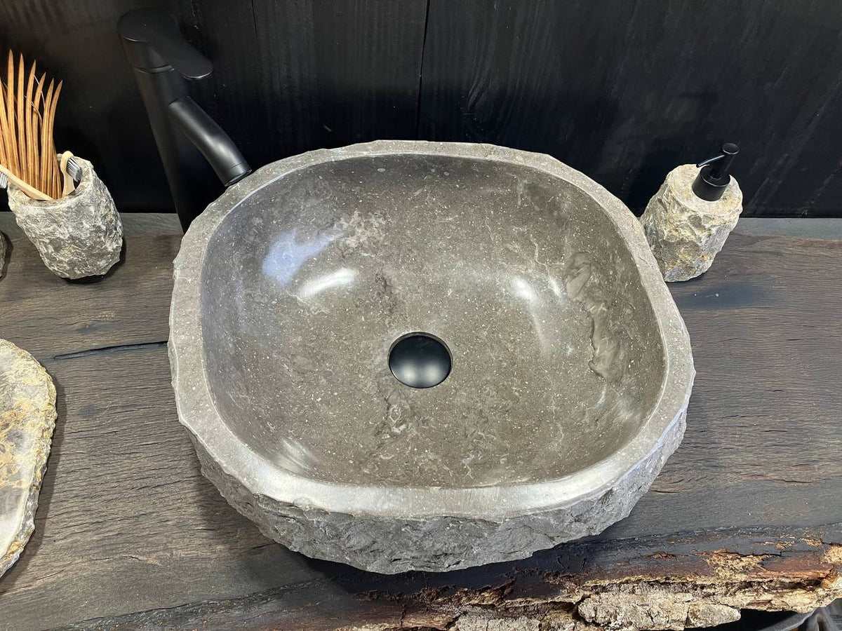 GMS-033 gray marble vessel sink, 18 by 16 inches