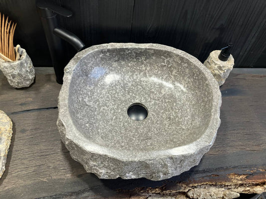 GMS-123 gray marble vessel sink, 18 by 17 inches