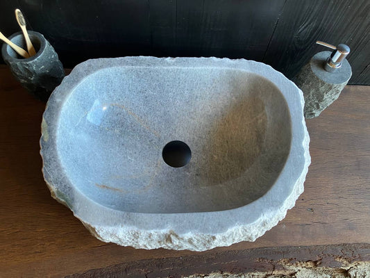 Gray onyx sink OSS-5083 showing its smooth interior and subtle brown mineral accent