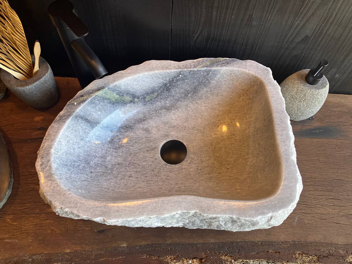 Top view of onyx sink OSS-007 showing its smooth basin and natural gray pattern