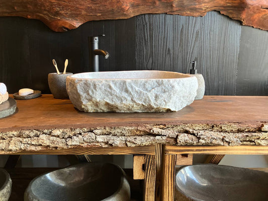 Natural onyx vessel sink OSS-5130 with an elongated triangular shape