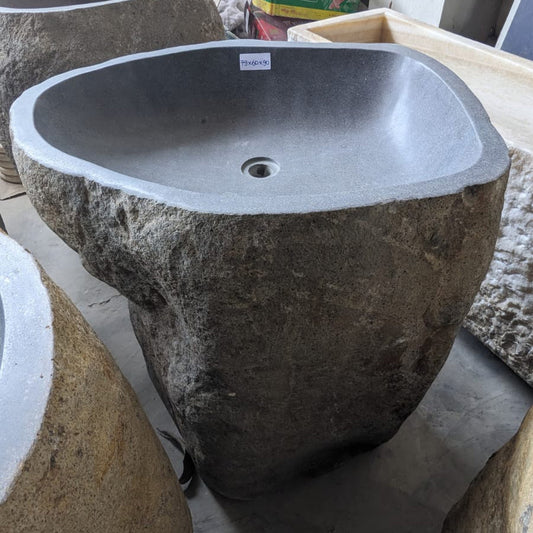 River Stone Pedestal Sink | RSP-31.20 | Natural Unfinished Gray
