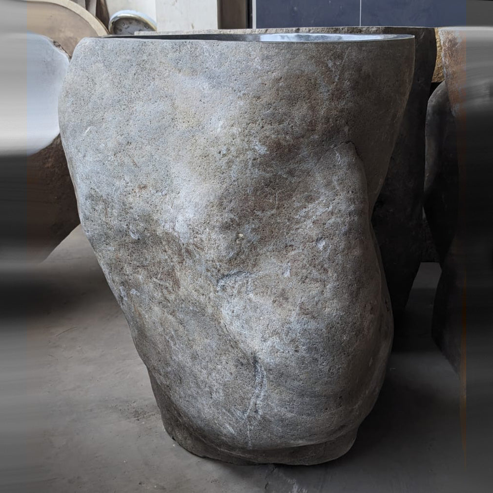 River Stone Pedestal Sink | RSP-29.19 | Natural Unfinished Gray
