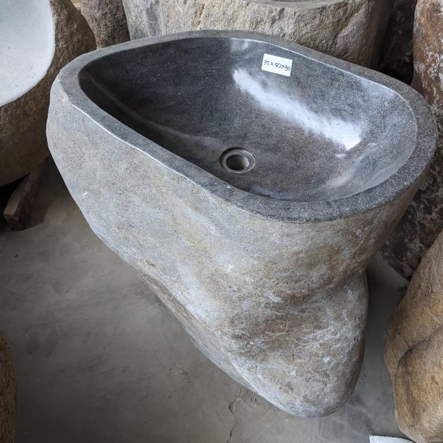 River Stone Pedestal Sink | RSP-29.19 | Natural Unfinished Gray