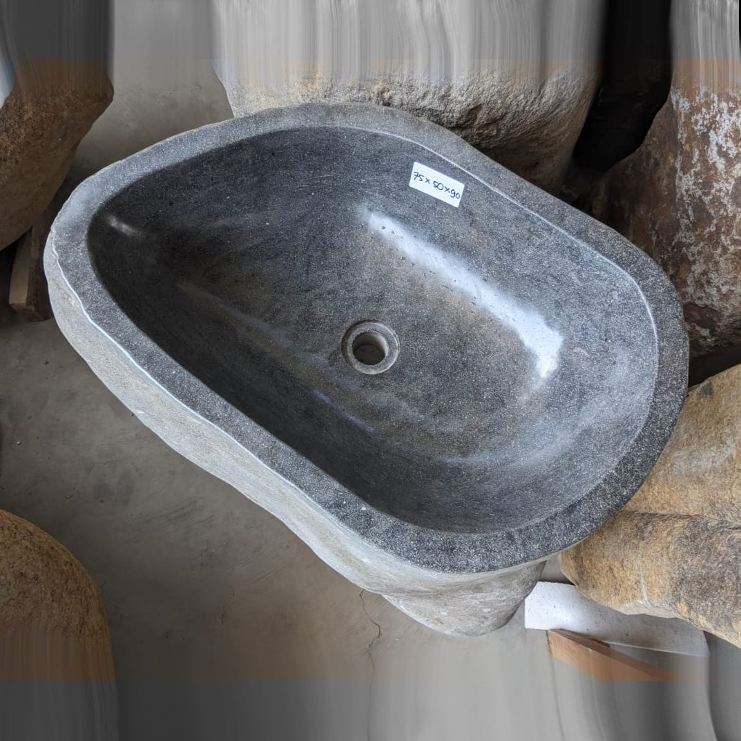 River Stone Pedestal Sink | RSP-29.19 | Natural Unfinished Gray