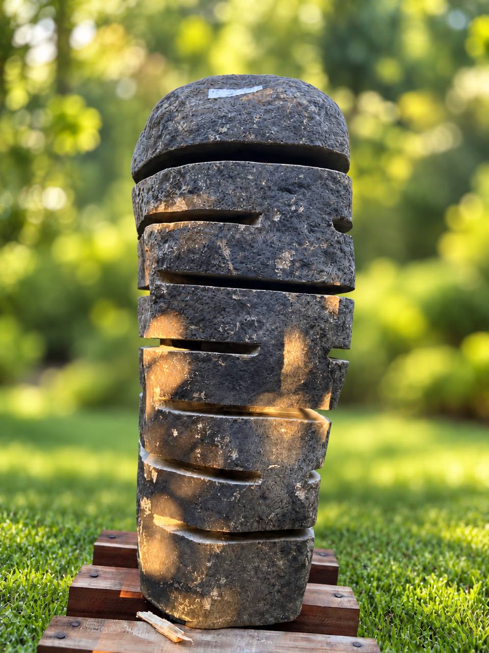 Natural river stone garden lantern RSL-003, approximately 26 inches tall
