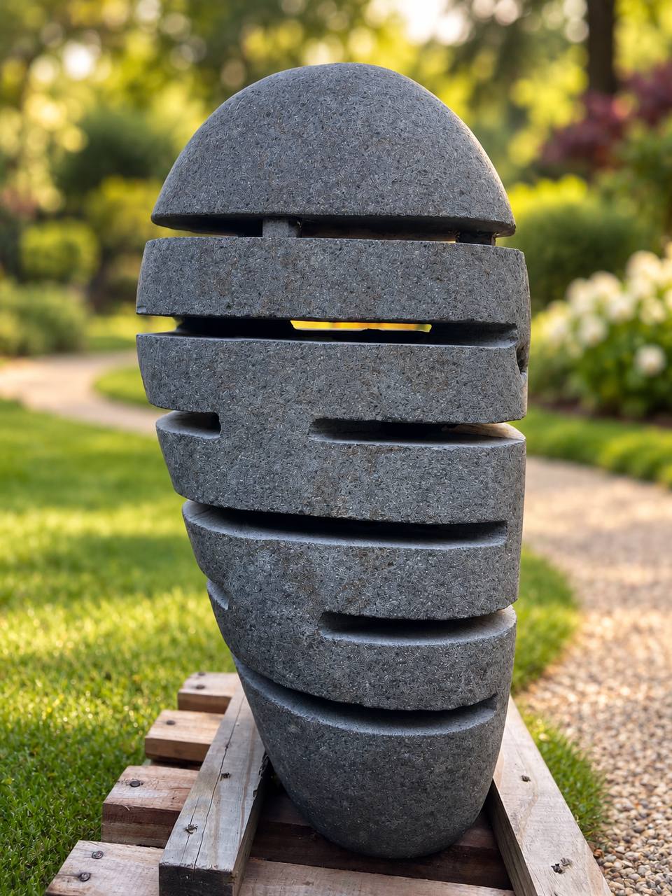 Natural river stone garden lantern RSL-004, approximately 23.5 inches tall