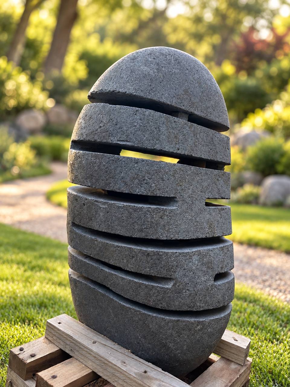 Outdoor river stone lantern RSL-004 with a hollow interior for a separate light