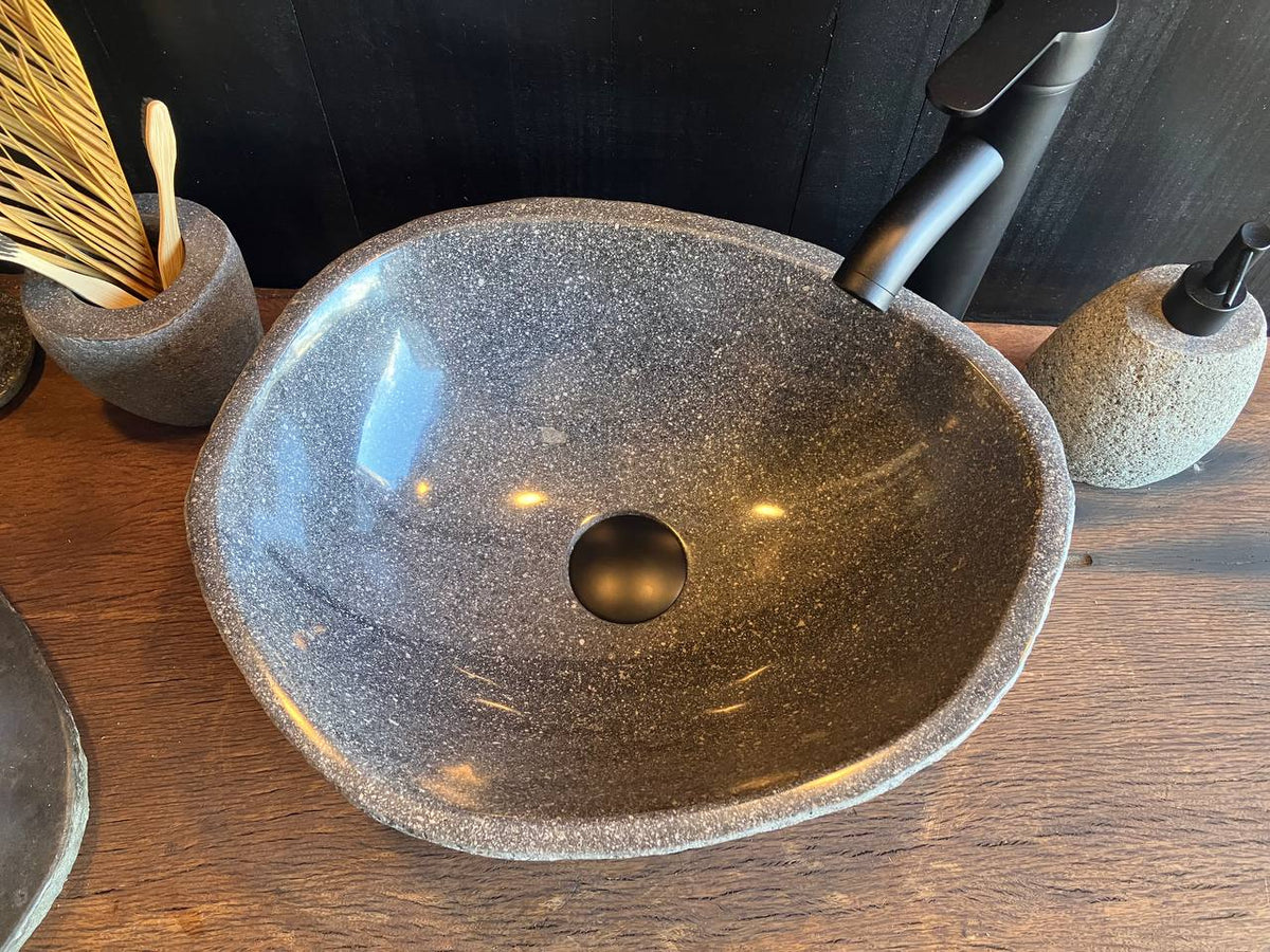 Natural river stone vessel sink RSC-091, approximately 16 by 13 inches