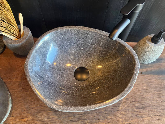 Natural river stone vessel sink RSC-091, approximately 16 by 13 inches