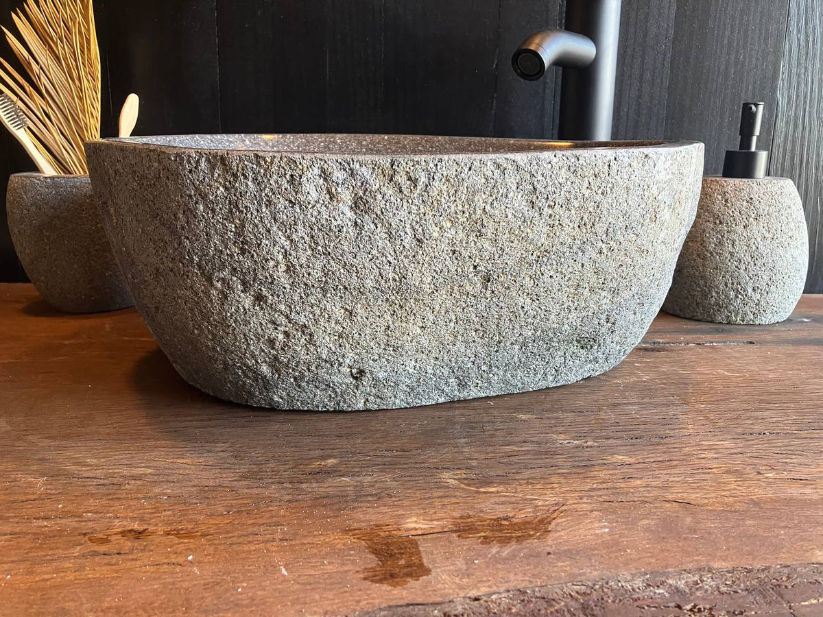 River stone bathroom sink RSC-091 with a natural stone basin