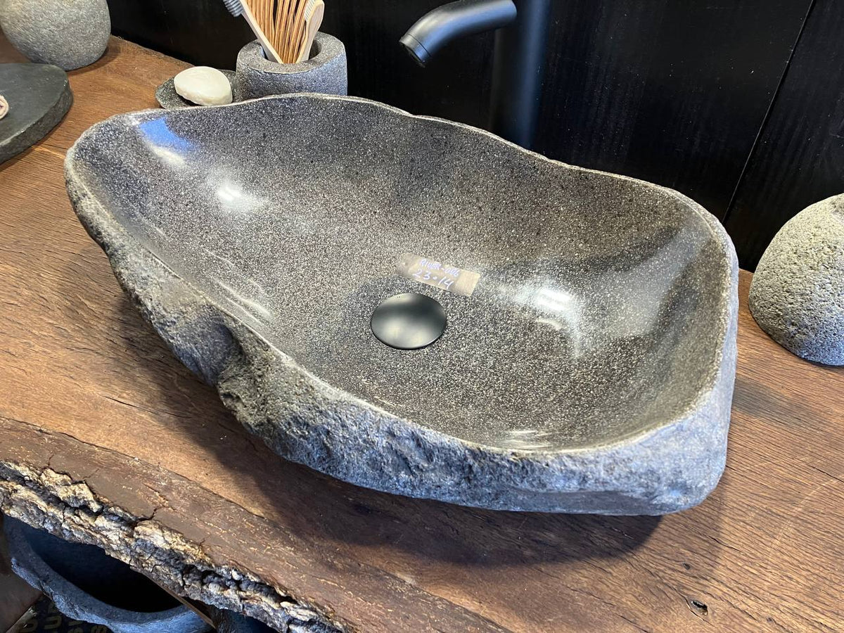 RSC-096 natural river stone vessel sink, 23 by 14 inches, front view