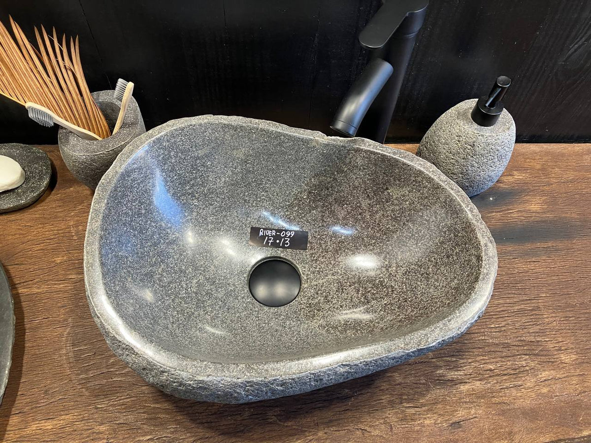 Rugged textured exterior of the RSS-099 natural river stone sink