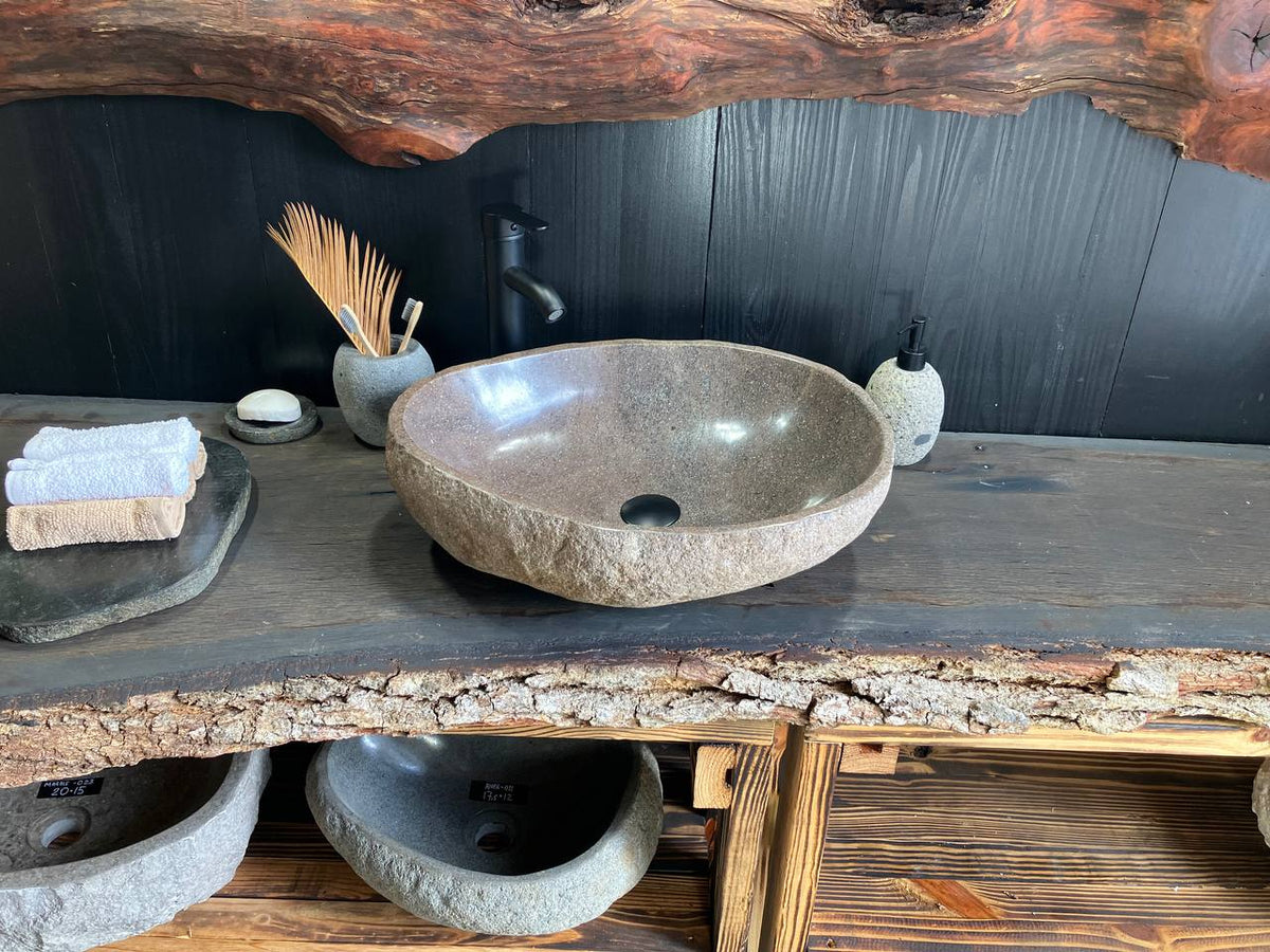 RSS-106 natural river stone vessel sink, 21 by 17 inches
